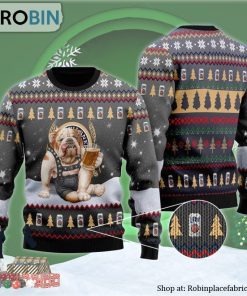 Bulldog Drink Lite Beer Ugly Christmas Sweater