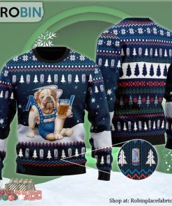 Bulldog Drink Natural Light Beer Ugly Christmas Sweater