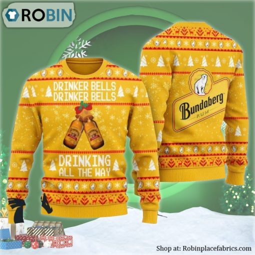 Bundaberg Drinker Bells Drinking All The Way Ugly Christmas Sweater