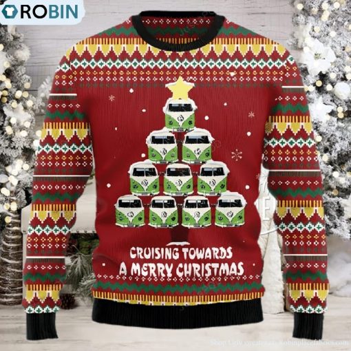 Bus Cruising Towards A Merry Christmas Ugly Christmas Sweater
