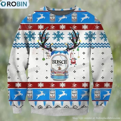 Busch Beer Deer Horns Ugly Christmas Sweater Gift For Beer Lovers