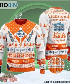 Busch Latte In My Veins Jesus In My Heart Ugly Christmas Sweater