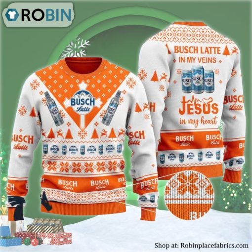 Busch Latte In My Veins Jesus In My Heart Ugly Christmas Sweater