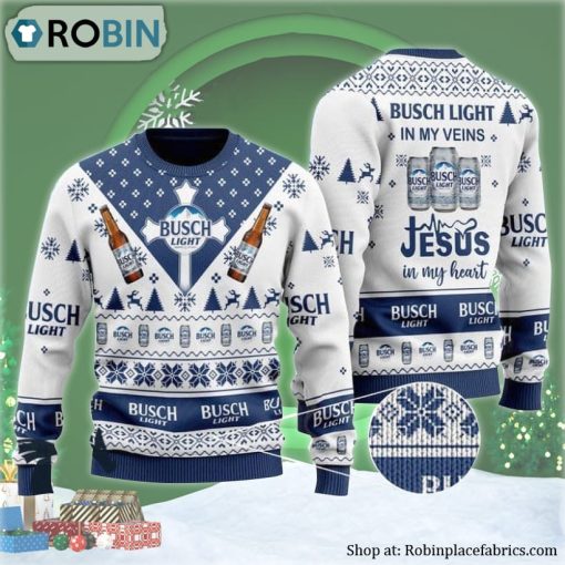 Busch Light In My Veins Jesus In My Heart Ugly Christmas Sweater