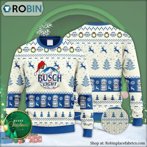 Busch Light Reindeer Snowy Night Ugly Christmas Sweater