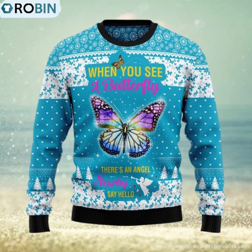 Butterfly Nearby Say Hello Ugly Christmas Sweater Gift Men Women