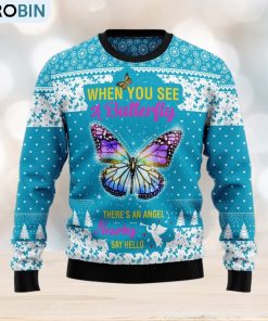 Butterfly Nearby Say Hello Ugly Christmas Sweater Gift Men Women Butterfly Nearby Say Hello Ugly Christmas Sweater Gift Men Women