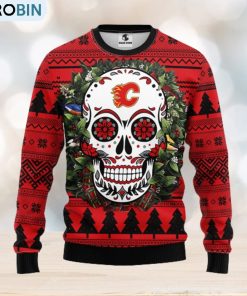Calgary Flames Skull Flower Ugly Christmas Ugly Sweater