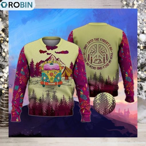 Campervan Into Forest Hippie Camping Ugly Christmas Sweater