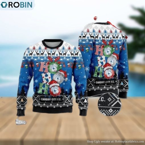 Cardiff City F c Ho Ho Ho Ugly Christmas Sweater