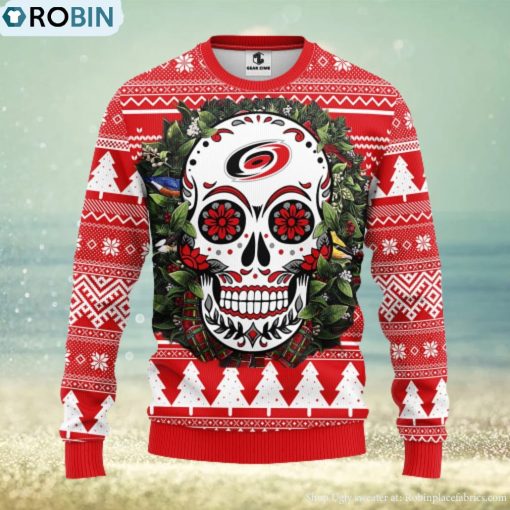 Carolina Hurricanes Skull Flower Ugly Christmas Ugly Sweater