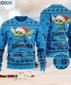 Carolina Panthers Baby Yoda Santa Hat Ugly Christmas Sweater