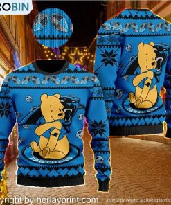 Carolina Panthers NFL American Football Team Logo Cute Winnie The Pooh Bear 3D Ugly Christmas Sweater
