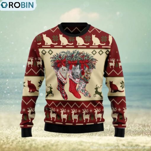 Cat and Sock Knitting Pattern Christmas 3D Sweater