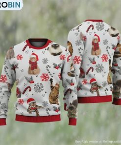 Cat Christmas Sweater, Santa Cat And Candy Cane Ugly Christmas Sweater 3D For Christmas