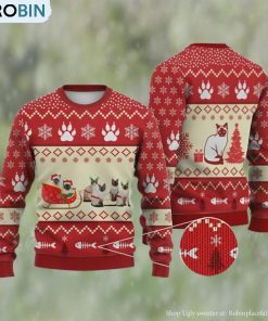 Cat Christmas Sweater, Siamese Cat Reindeer Ugly Christmas Sweater 3D For Xmas