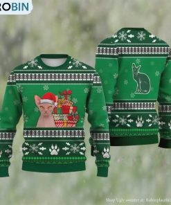 Cat Christmas Sweater, Sphynx Cat Falling Snowflakes Ugly Christmas Sweater 3D