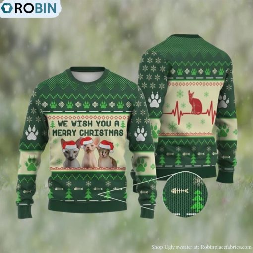 Cat Christmas Sweater Sphynx Cat We Wish You A Merry Ugly Christmas Sweater 3D