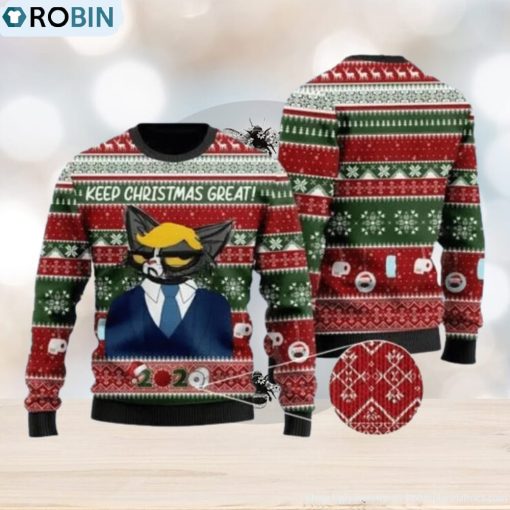 Cat Christmas Trump Cat Keep Christmas Great Green Red Christmas Ugly Sweater 3D For Men And Women