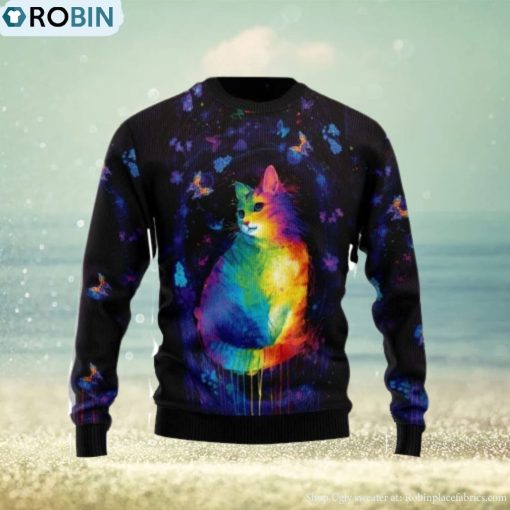 Cat Colorful Ugly Christmas Sweater 3D Gift Christmas Funny