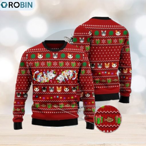 Cat Light Lovely Cat Red Ugly Christmas 3D Sweater