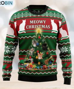 Cat Meowy Ugly Christmas Sweater Thankgiving Gift Men Women