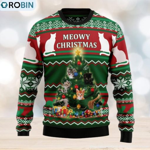 Cat Meowy Ugly Christmas Sweater Thankgiving Gift Men Women