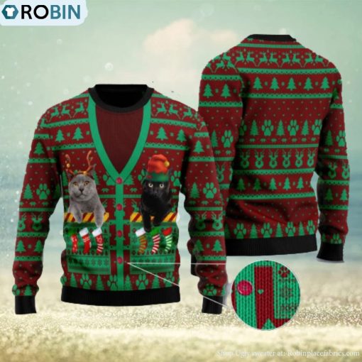 Cat Pocket Xmas Ugly Christmas Sweater Gift For Family