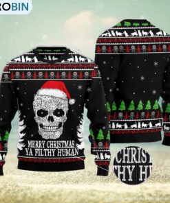Cat Skull Santa merry Christmas Ya Filthy Human Ugly Christmas 3D Sweater Cat Skull Santa merry Christmas Ya Filthy Human Ugly Christmas 3D Sweater