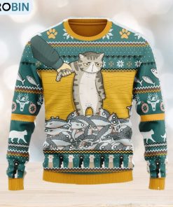 Cat With Fish Ugly Christmas Sweater For Men And Women
