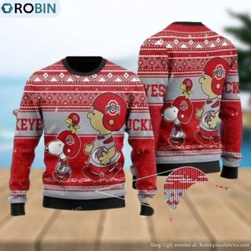 Charlie Brown And Snoopy Ohio State Buckeyes Christmas Ugly Sweater Mens