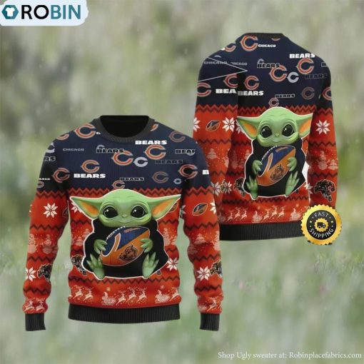Chicago Bears Baby Yoda Ugly Christmas Sweater, Gifts For Fans Football NFL