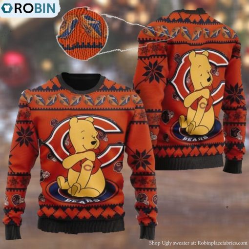 Chicago Bears NFL American Football Team Logo Cute Winnie The Pooh Bear 3D Ugly Christmas Sweater Days