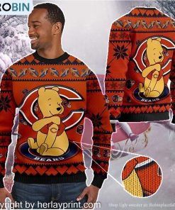Chicago Bears NFL American Football Team Logo Cute Winnie The Pooh Bear 3D Ugly Christmas Sweater Days