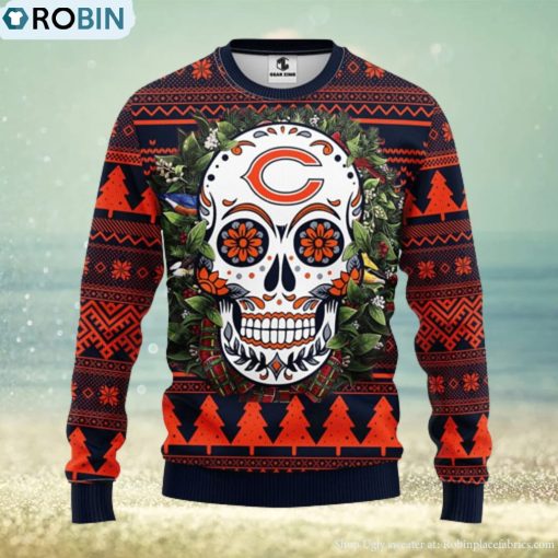 Chicago Bears Skull Flower Ugly Christmas Ugly Sweater