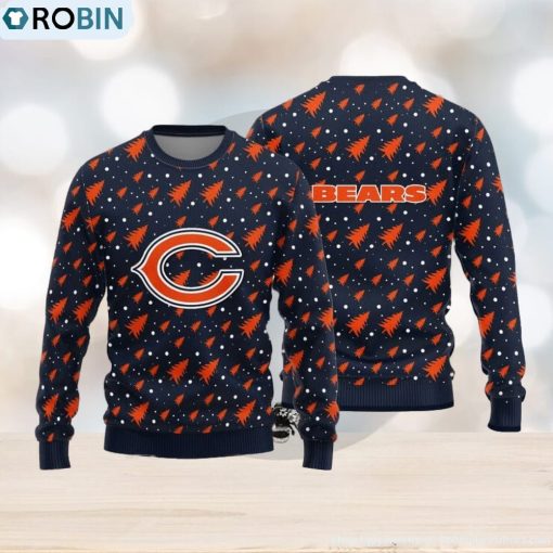 Chicago Bears Teams Pine Tree Patterns Pattern Knitted Sweater For Christmas