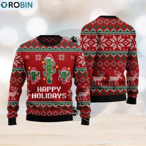 Christmas Cactus Happy Holidays Red All Over Print 3D Sweater Gift For Christmas