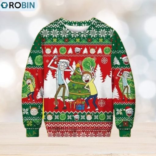 Christmas Dancing Rick And Morty Snowflakes Pattern 3D Funny Ugly Sweater