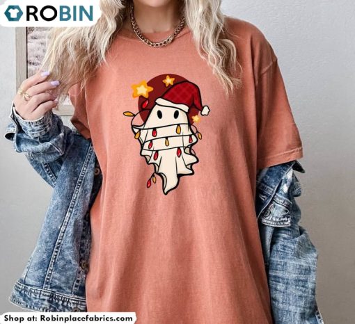 Christmas Ghost Funyn Shirt, Merry Christmas Hoodie Short Sleeve