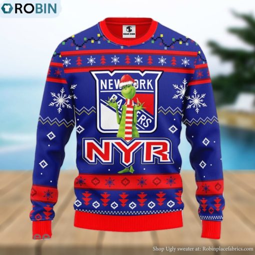 Christmas Gift NHL New York Rangers Logo With Funny Grinch Men And Women Ugly Christmas Sweater For Fans