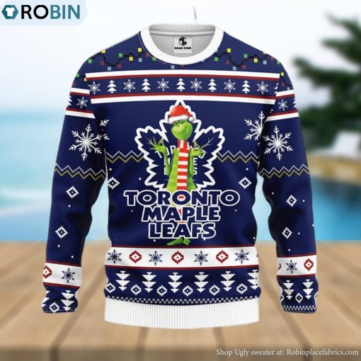 Christmas Gift NHL Toronto Maple Leafs Logo With Funny Grinch Men And Women Ugly Christmas Sweater For Fans
