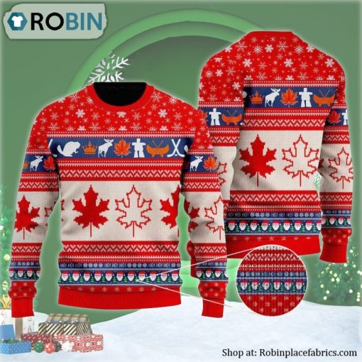 Christmas Hohoho Canada Maple Leaf Ugly Christmas Sweater