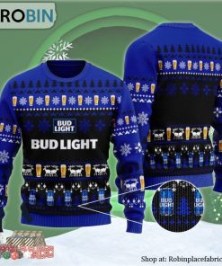 Christmas Scenes With Blue Bud Light Beer Ugly Christmas Sweater
