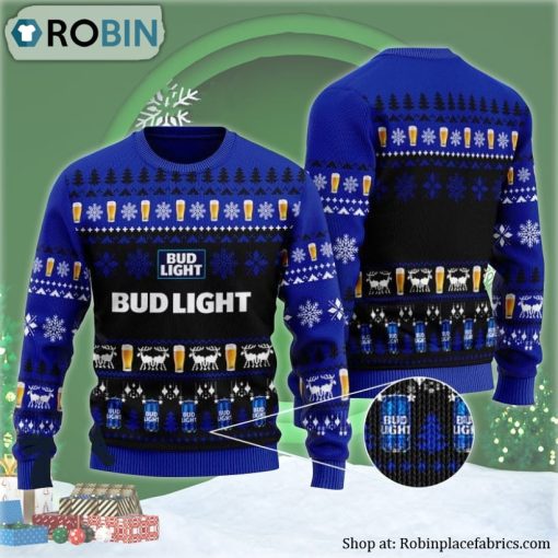 Christmas Scenes With Blue Bud Light Beer Ugly Christmas Sweater