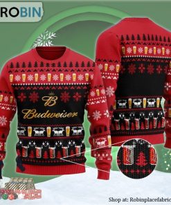 Christmas Scenes With Budweiser Beer Ugly Christmas Sweater