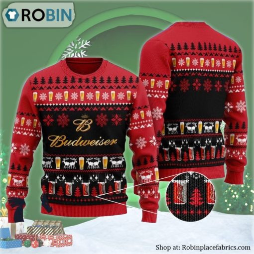 Christmas Scenes With Budweiser Beer Ugly Christmas Sweater
