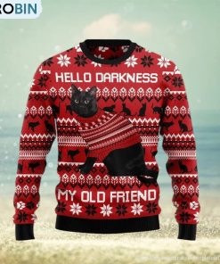 Christmas Ugly Sweater Black Cat Hello Darkness My Old Friend Funny Sweater Gift For Men And Women