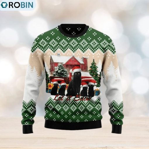 Christmas Ugly Sweater Black Cat Let It Snow Funny Sweater Gift For Men And Women