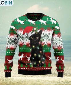 Christmas Ugly Sweater Black Cat Light Funny Sweater Gift For Men And Women