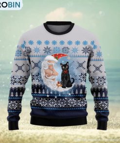Christmas Ugly Sweater Black Cat Love Santa Moon Funny Sweater Gift For Men And Women Christmas Ugly Sweater Black Cat Love Santa Moon Funny Sweater Gift For Men And Women